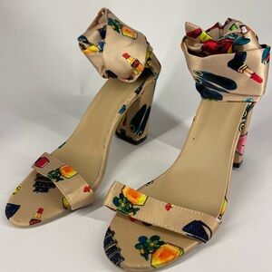 Printed Satin Ankle-Wrap Heels